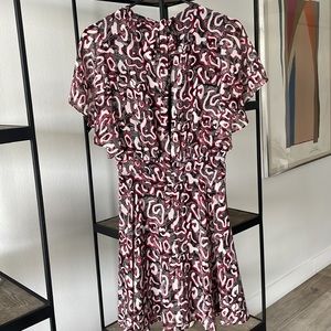 REBECCA MINKOFF RED BLACK PATTERN TASHA FIT AND FLARE
SHORT SLEEVE DRESS
